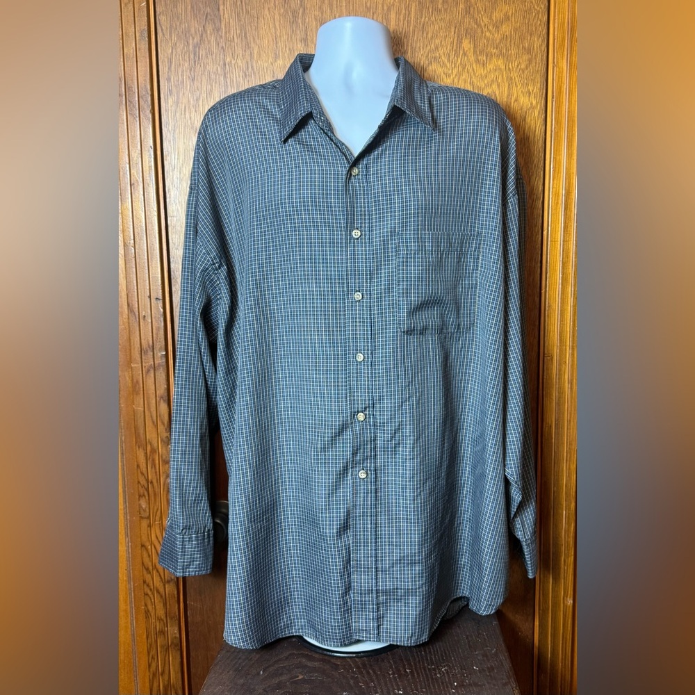 Oleg Cassini Men's‎ Gray Checkered Button Down Shirt - 3X